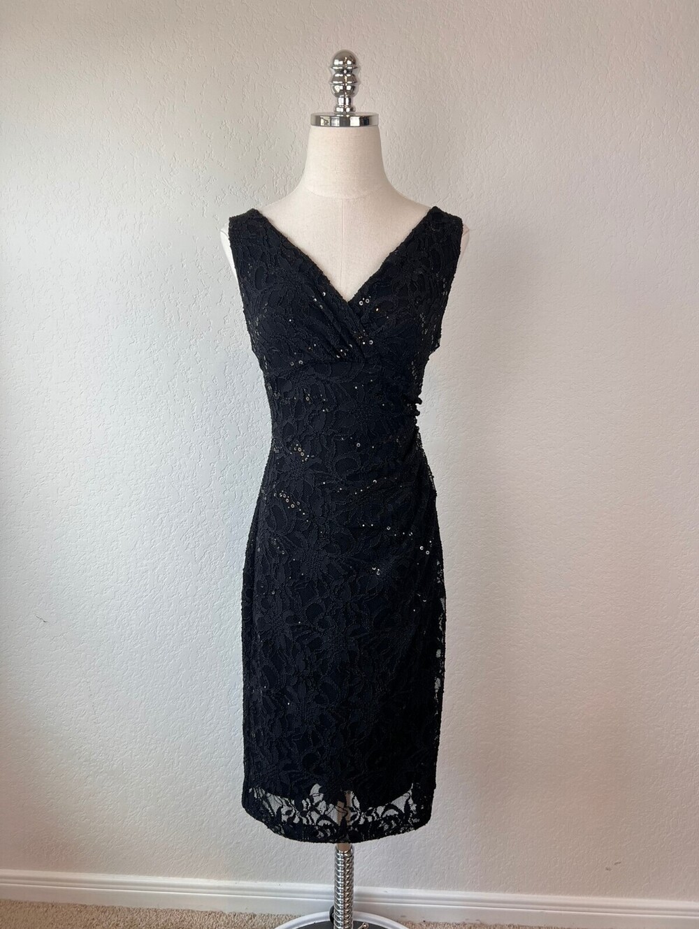 Vintage 90s Lauren Ralph Lauren Formal Cocktail Dress Sleeveless Sequin Black 6